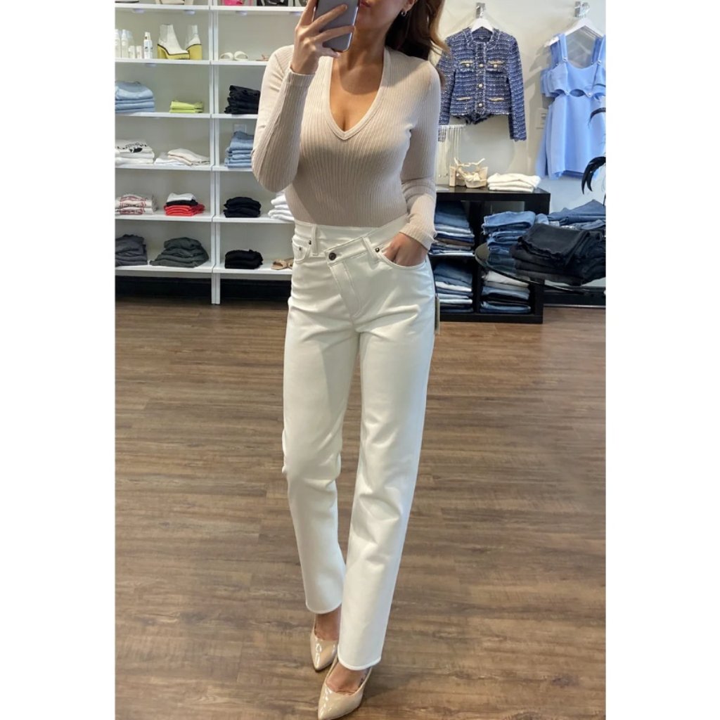 Agolde Denim Recycled Leather High Rise Criss Cross Pant White ( 22 )